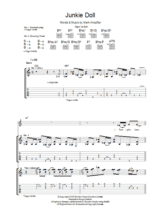 Mark Knopfler Junkie Doll Sheet Music Notes & Chords for Guitar Tab - Download or Print PDF