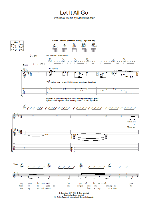 Mark Knopfler Let It All Go Sheet Music Notes & Chords for Lyrics & Chords - Download or Print PDF