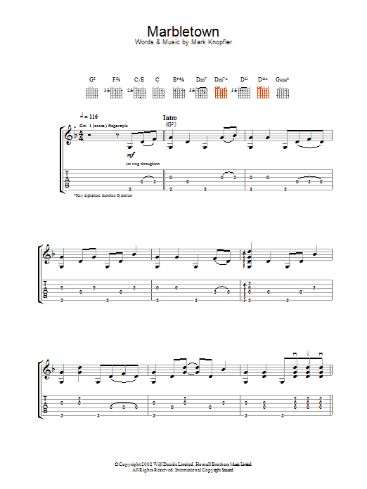 Mark Knopfler Marbletown Sheet Music Notes & Chords for Guitar Tab - Download or Print PDF