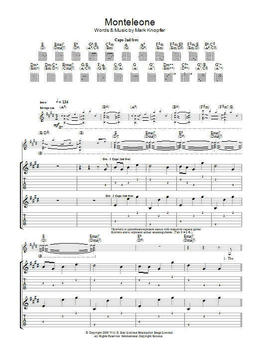 Mark Knopfler Monteleone Sheet Music Notes & Chords for Guitar Tab - Download or Print PDF