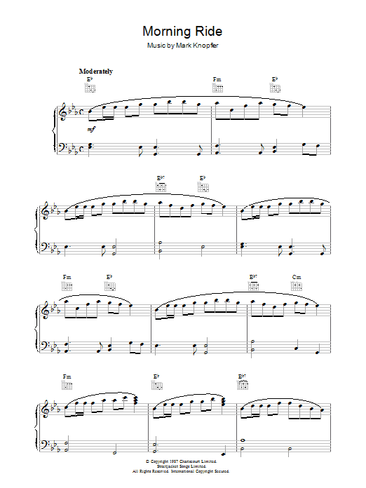 Mark Knopfler Morning Ride (from The Princess Bride) Sheet Music Notes & Chords for Piano - Download or Print PDF