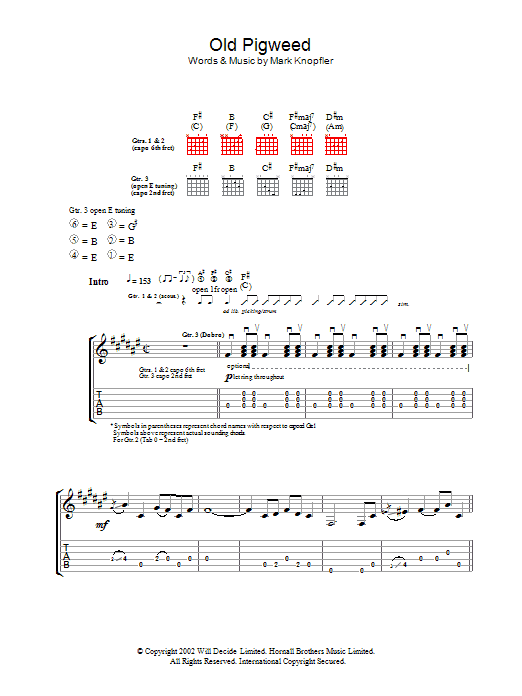 Mark Knopfler Old Pigweed Sheet Music Notes & Chords for Guitar Tab - Download or Print PDF