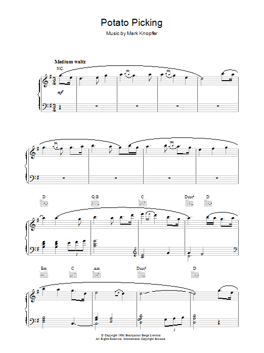 Mark Knopfler Potato Picking (from Cal) Sheet Music Notes & Chords for Piano - Download or Print PDF