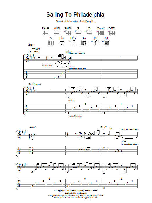 Mark Knopfler Sailing To Philadelphia Sheet Music Notes & Chords for Lyrics & Chords - Download or Print PDF