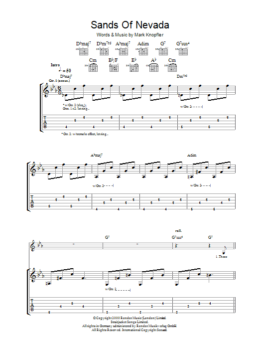 Mark Knopfler Sands Of Nevada Sheet Music Notes & Chords for Guitar Tab - Download or Print PDF