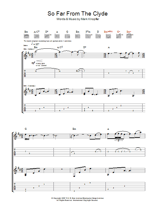 Mark Knopfler So Far From The Clyde Sheet Music Notes & Chords for Guitar Tab - Download or Print PDF