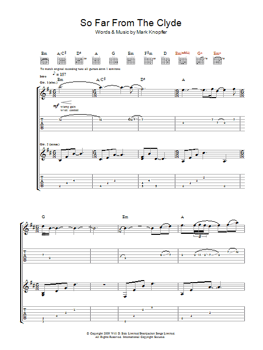 Mark Knopfler So Far From The Clyde Sheet Music Notes & Chords for Lyrics & Chords - Download or Print PDF