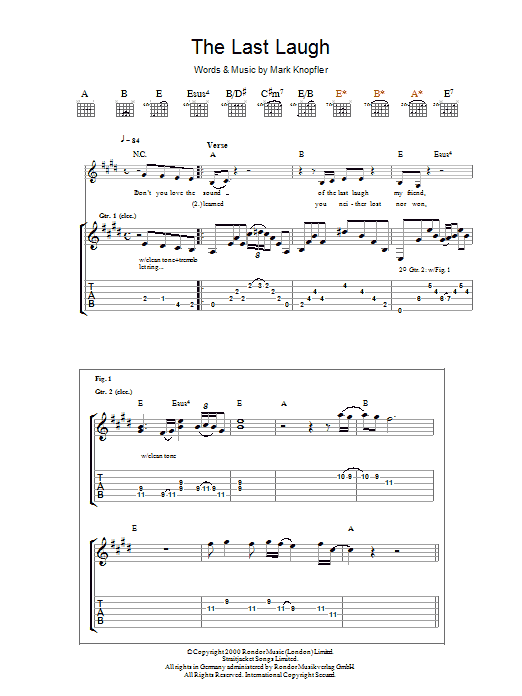 Mark Knopfler The Last Laugh Sheet Music Notes & Chords for Guitar Tab - Download or Print PDF