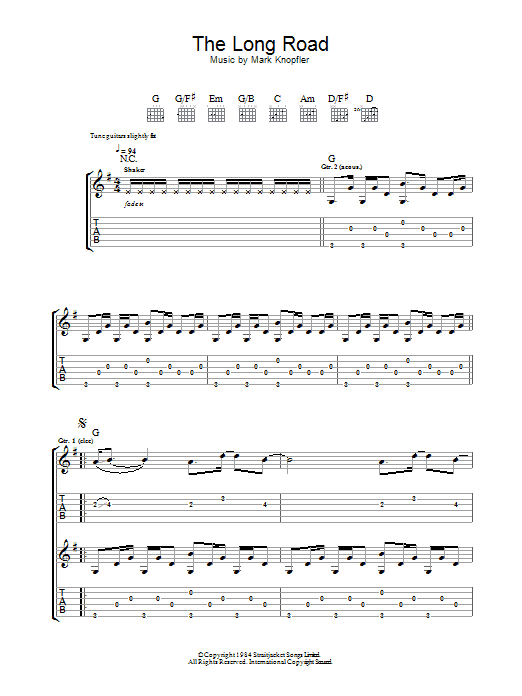 Mark Knopfler The Long Road (from Cal) Sheet Music Notes & Chords for Piano - Download or Print PDF