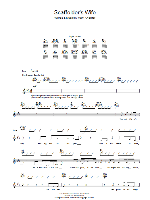 Mark Knopfler The Scaffolder's Wife Sheet Music Notes & Chords for Guitar Tab - Download or Print PDF