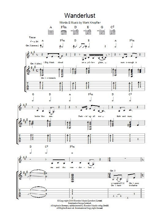 Mark Knopfler The Wanderlust Sheet Music Notes & Chords for Guitar Tab - Download or Print PDF