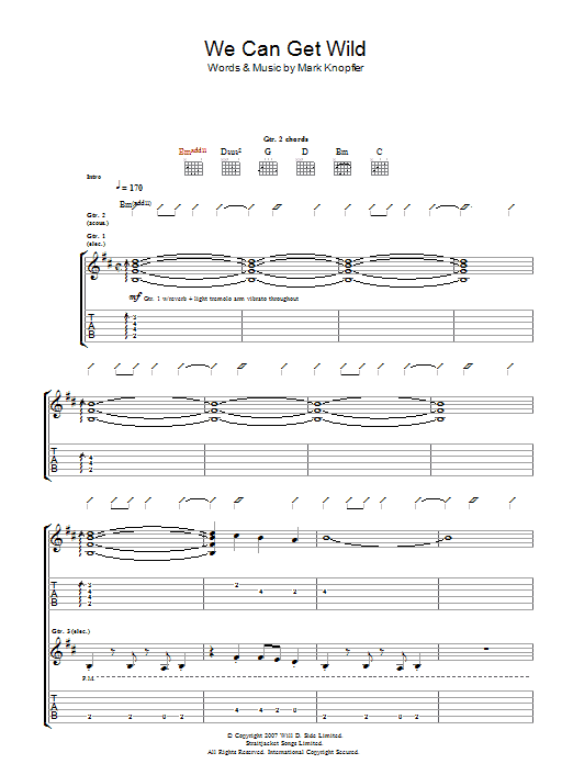 Mark Knopfler We Can Get Wild Sheet Music Notes & Chords for Guitar Tab - Download or Print PDF