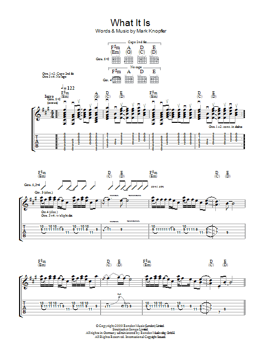 Mark Knopfler What It Is Sheet Music Notes & Chords for Lyrics & Chords - Download or Print PDF