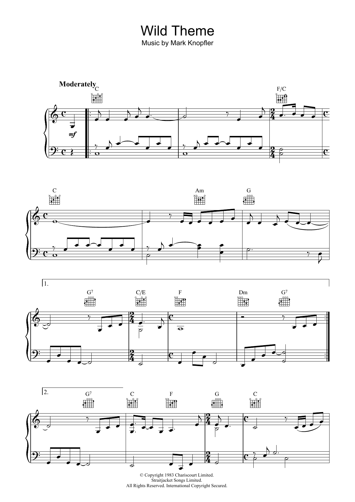 Mark Knopfler Wild Theme (from Local Hero) Sheet Music Notes & Chords for Piano - Download or Print PDF