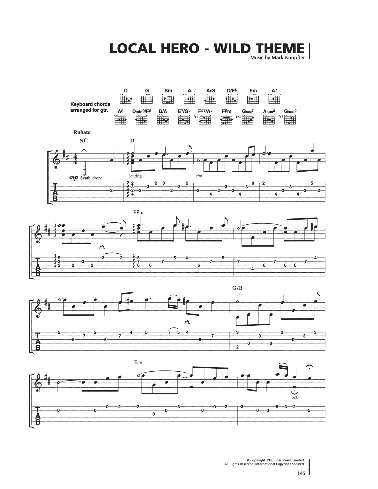 Mark Knopfler Wild Theme Sheet Music Notes & Chords for Guitar Tab - Download or Print PDF