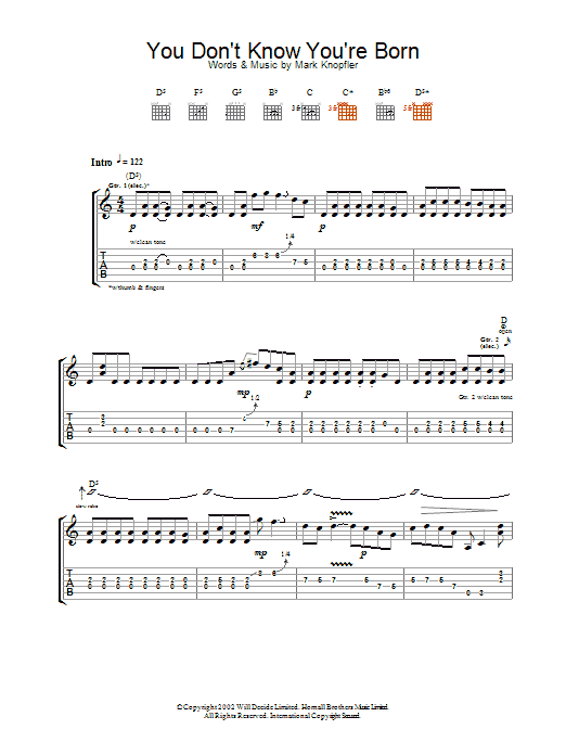 Mark Knopfler You Don't KnowYou're Born Sheet Music Notes & Chords for Guitar Tab - Download or Print PDF