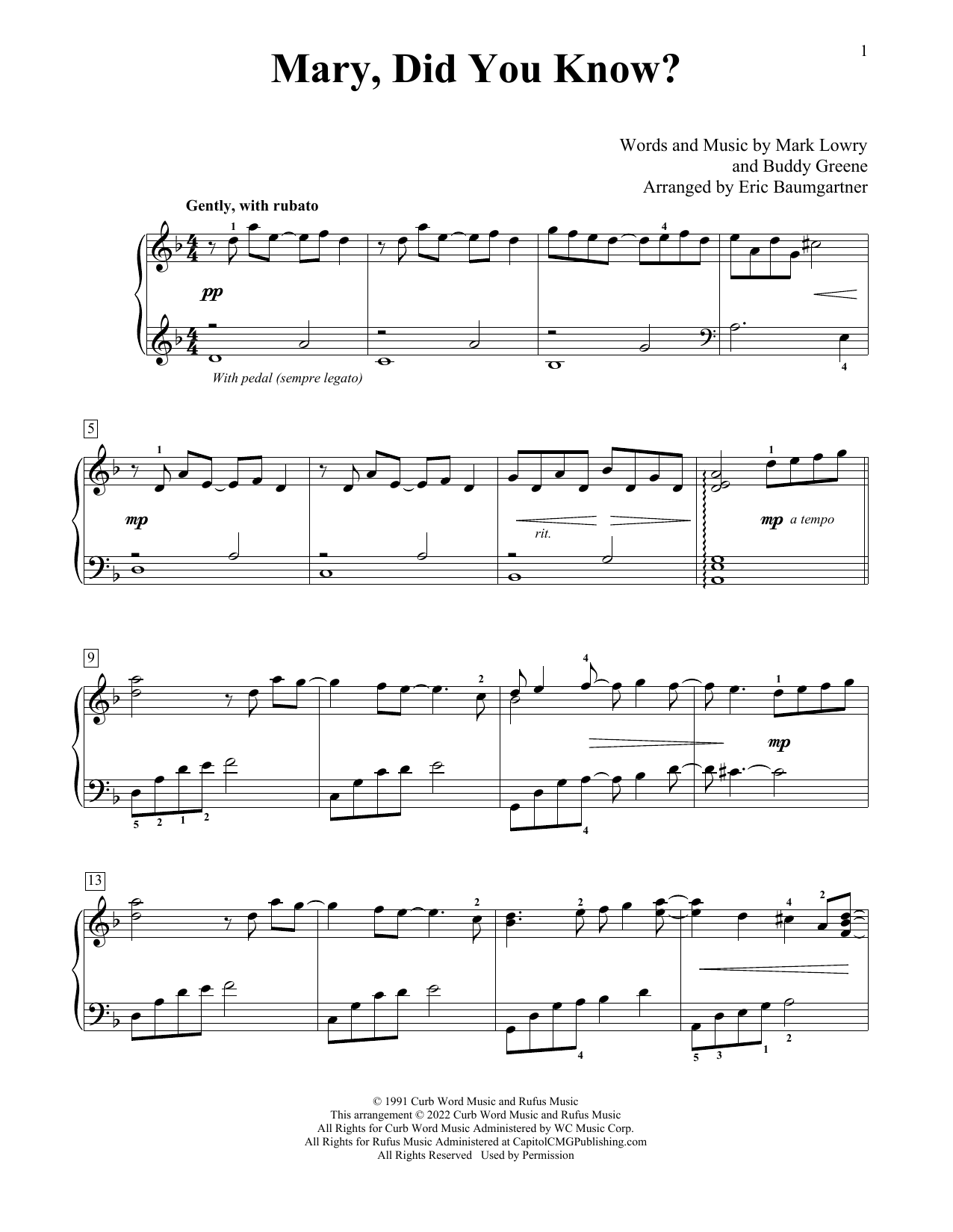 Mark Lowry Mary, Did You Know? (arr. Eric Baumgartner) Sheet Music Notes & Chords for Educational Piano - Download or Print PDF