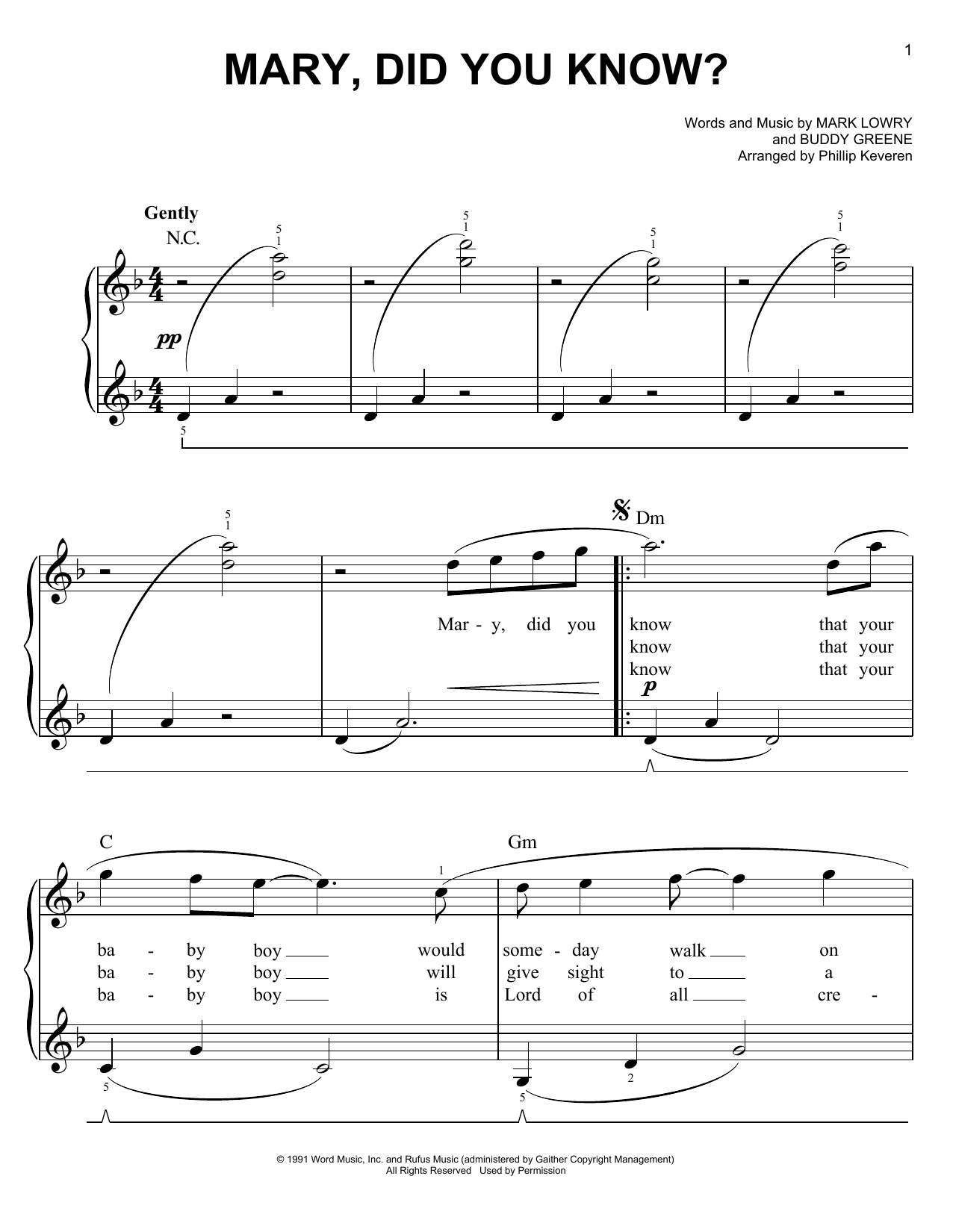 Mark Lowry Mary, Did You Know? (arr. Phillip Keveren) Sheet Music Notes & Chords for Easy Piano - Download or Print PDF