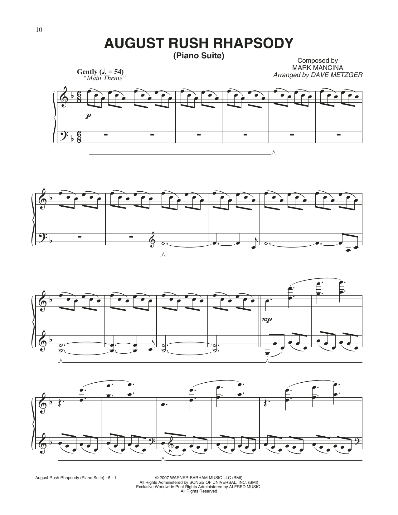 Mark Mancina August Rush Rhapsody Sheet Music Notes & Chords for Piano Solo - Download or Print PDF