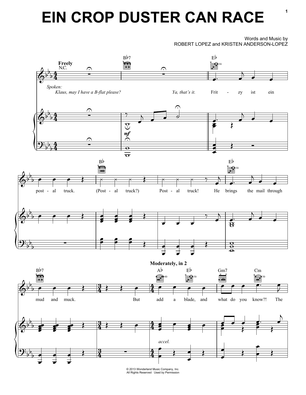 Mark Mancina Ein Crop Duster Can Race Sheet Music Notes & Chords for Piano, Vocal & Guitar (Right-Hand Melody) - Download or Print PDF