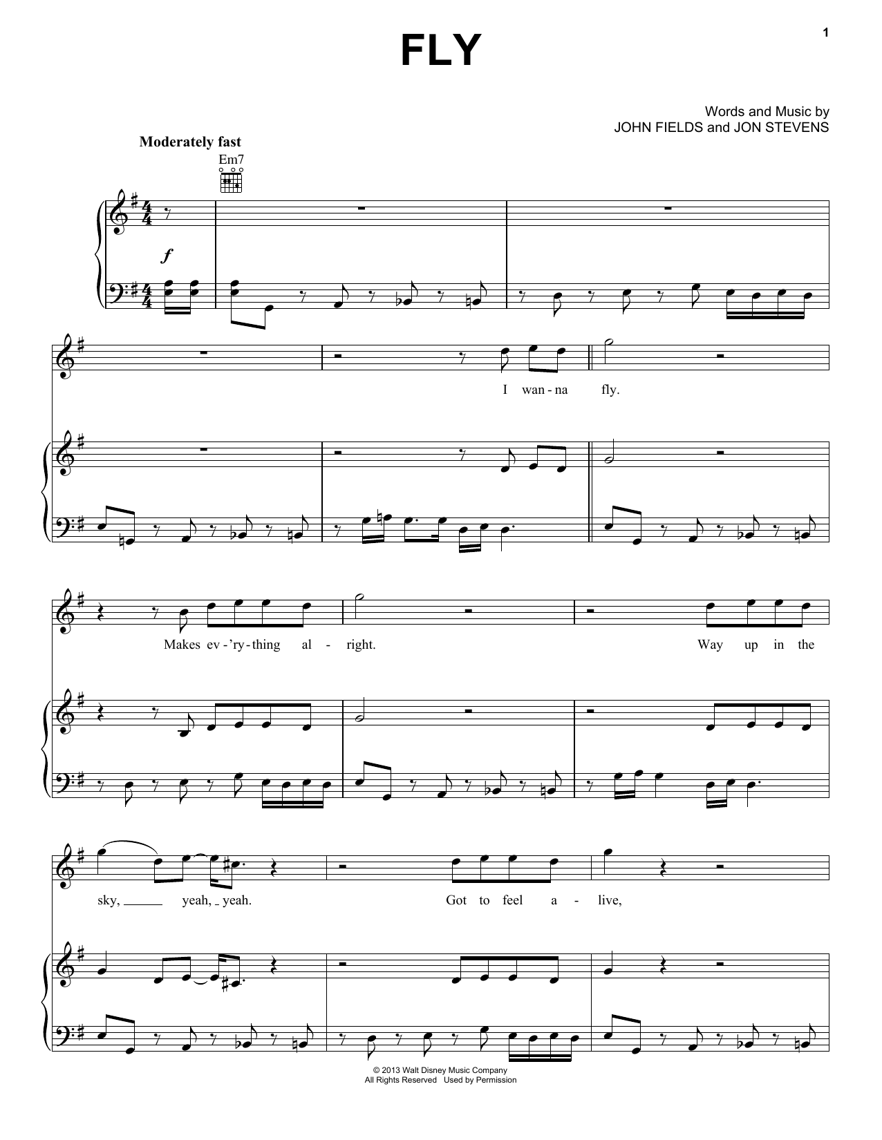 Mark Mancina Fly Sheet Music Notes & Chords for Piano, Vocal & Guitar (Right-Hand Melody) - Download or Print PDF