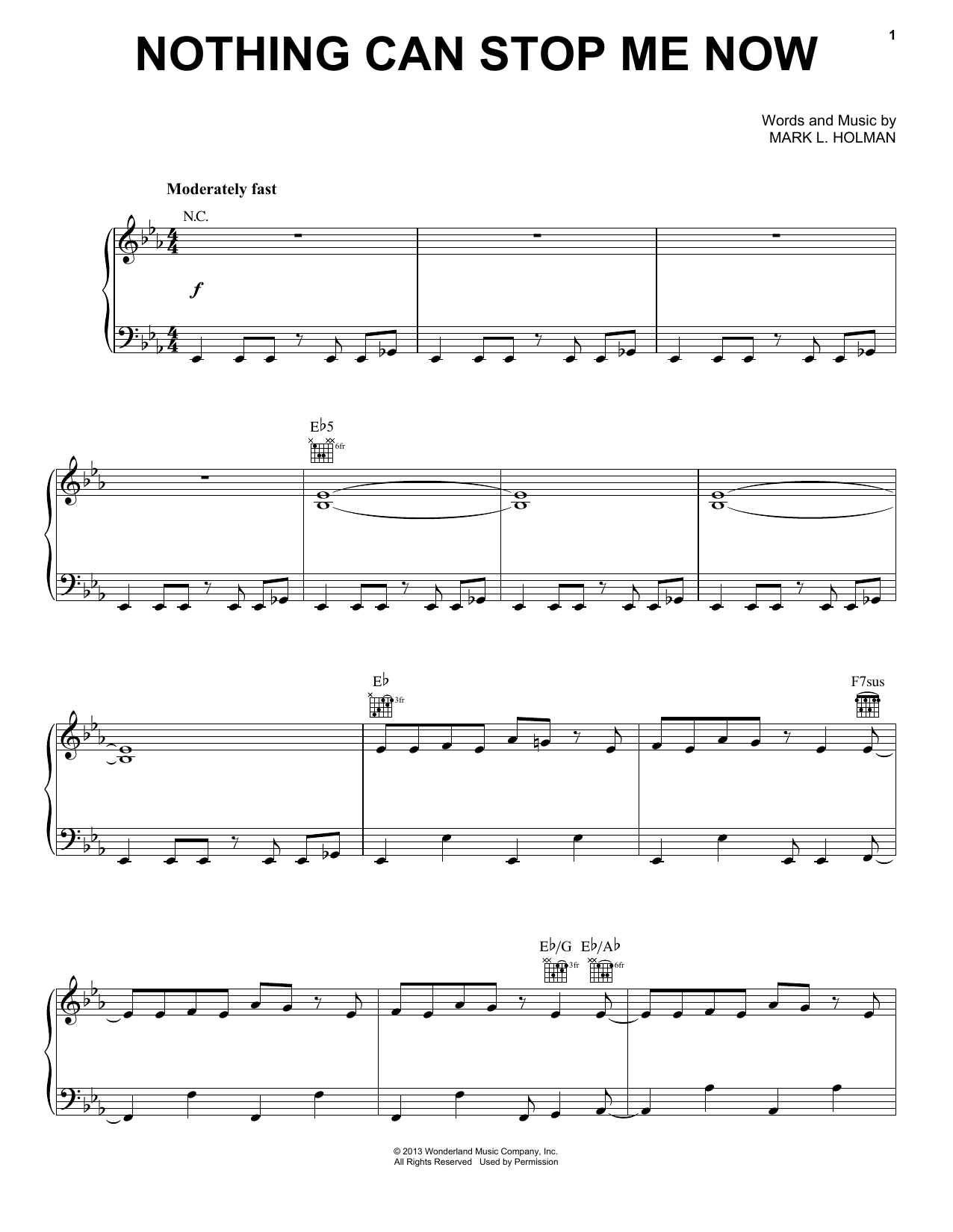 Mark Mancina Nothing Can Stop Me Now Sheet Music Notes & Chords for Piano, Vocal & Guitar (Right-Hand Melody) - Download or Print PDF