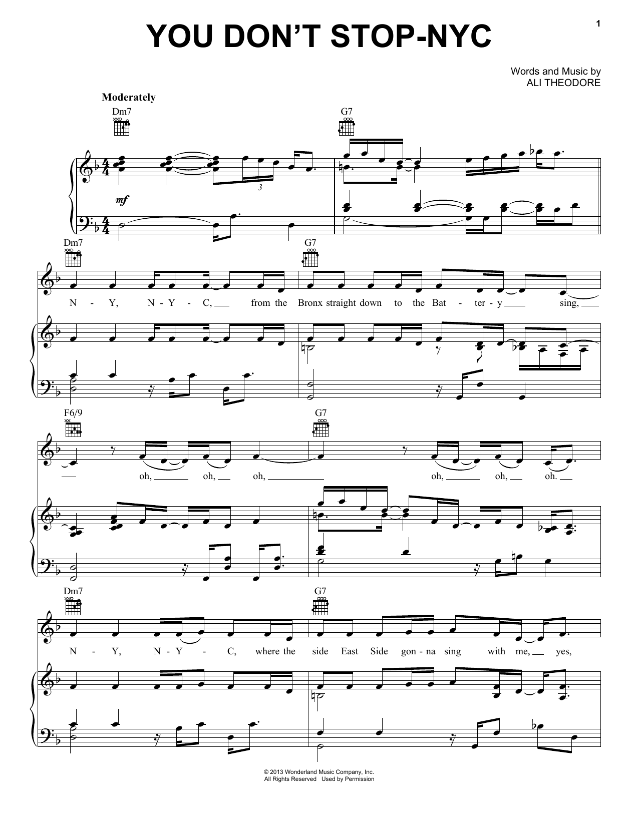 Mark Mancina You Don't Stop-NYC Sheet Music Notes & Chords for Piano, Vocal & Guitar (Right-Hand Melody) - Download or Print PDF
