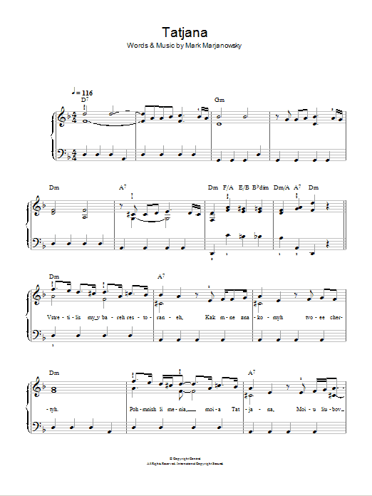 Mark Marjanowsky Tatjana Sheet Music Notes & Chords for Easy Piano - Download or Print PDF