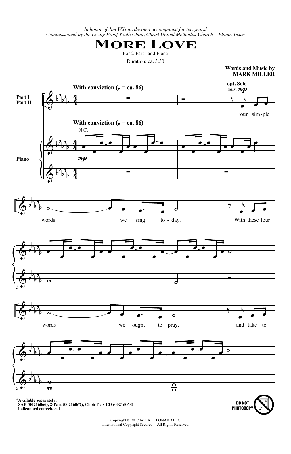 Mark Miller More Love Sheet Music Notes & Chords for 2-Part Choir - Download or Print PDF