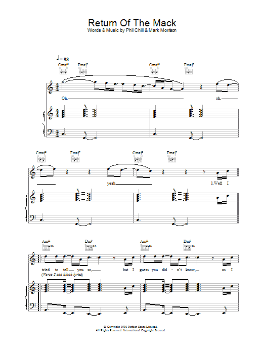 Mark Morrison Return Of The Mack Sheet Music Notes & Chords for Piano, Vocal & Guitar - Download or Print PDF Mark Morrison Return Of The Mack Sheet Music Notes & Chords for Piano, Vocal & Guitar - Download or Print PDF