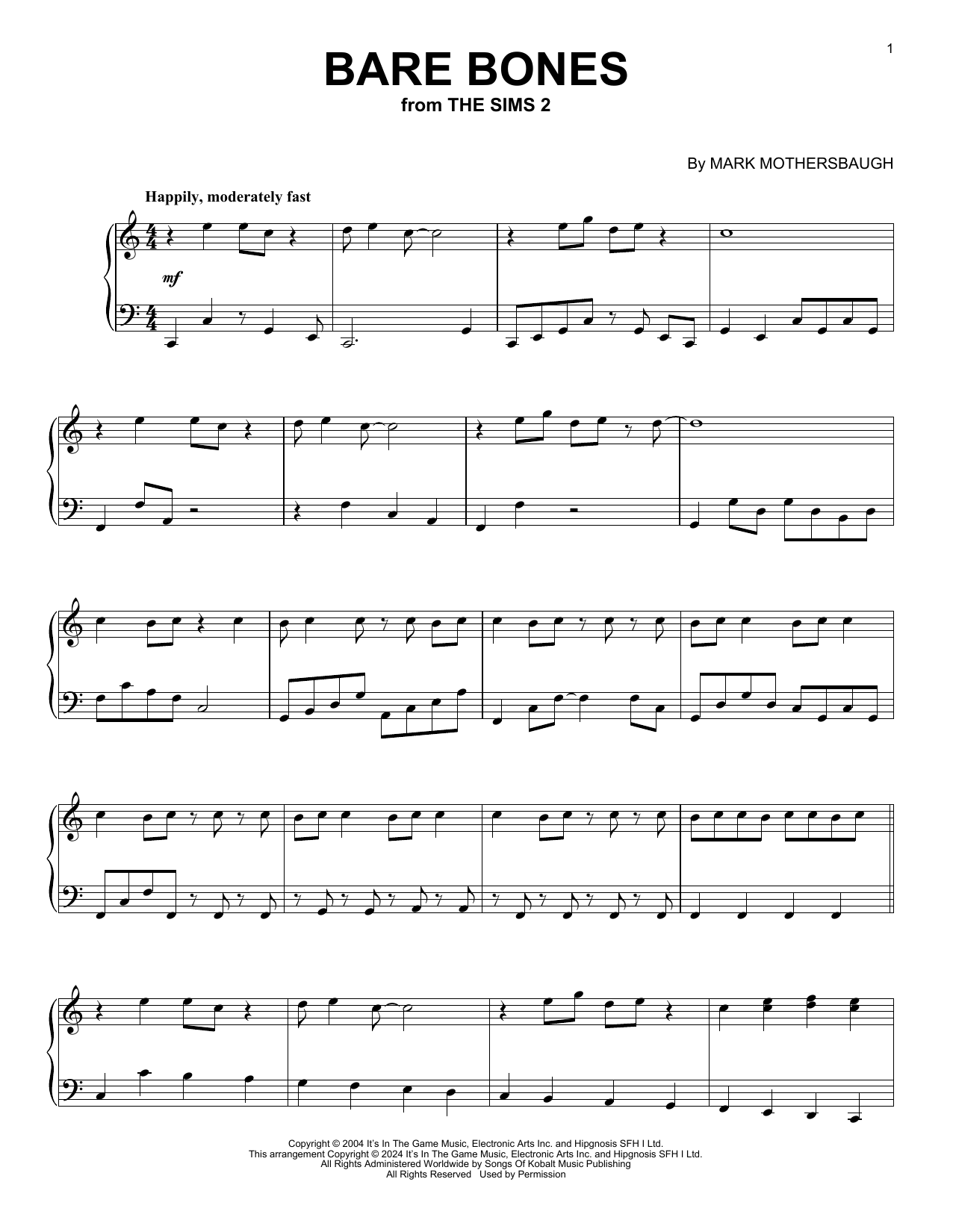 Mark Mothersbaugh Bare Bones (from The Sims 2) Sheet Music Notes & Chords for Piano Solo - Download or Print PDF