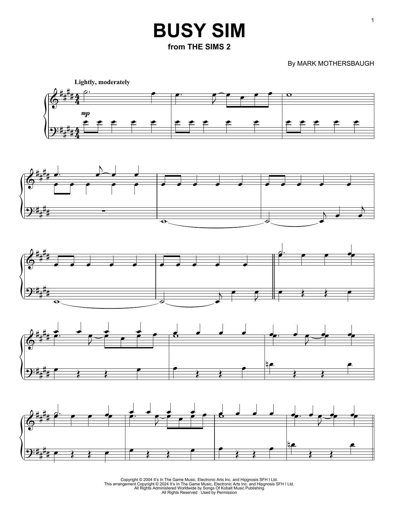 Mark Mothersbaugh Busy Sim (from The Sims 2) Sheet Music Notes & Chords for Piano Solo - Download or Print PDF