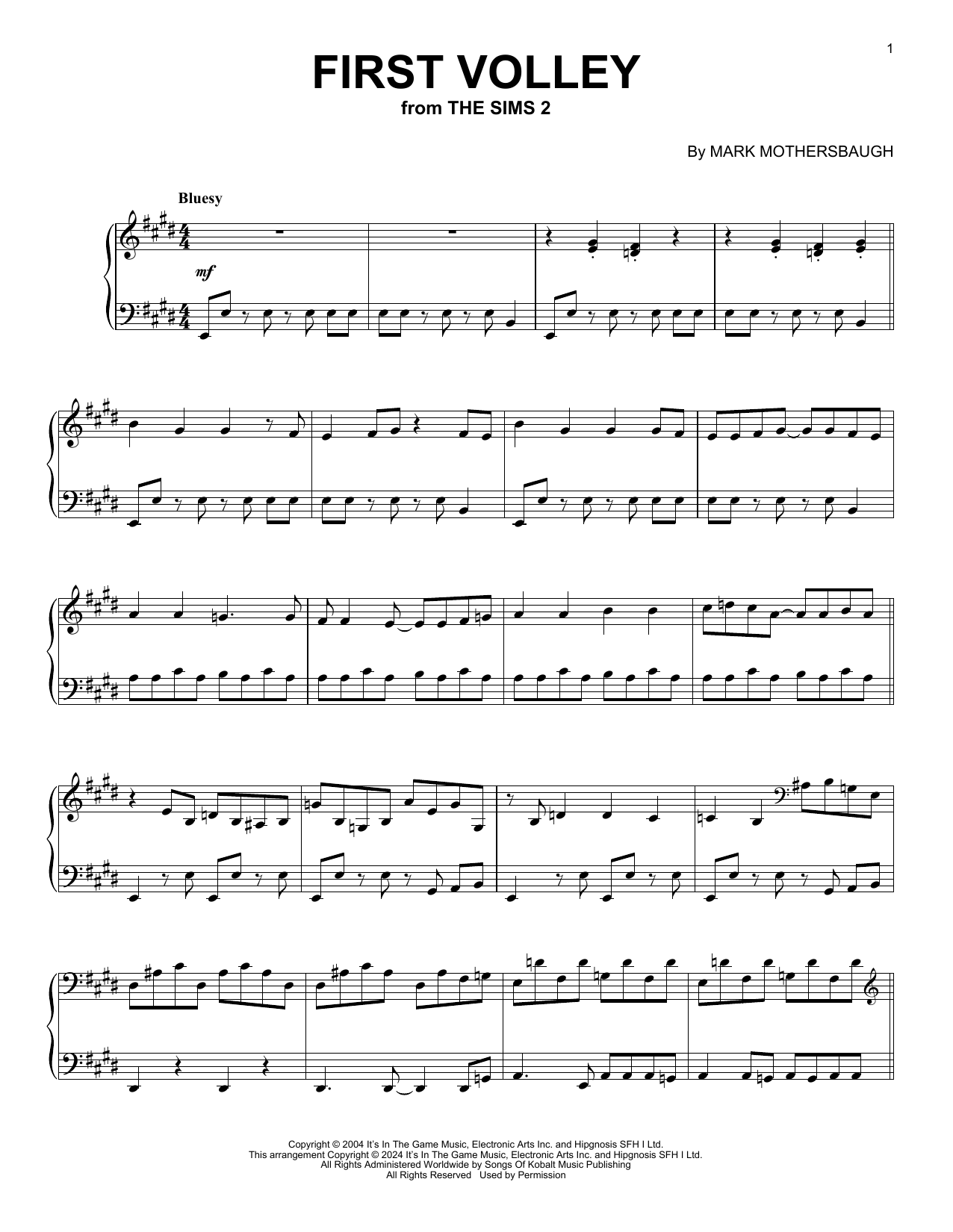 Mark Mothersbaugh First Volley (from The Sims 2) Sheet Music Notes & Chords for Piano Solo - Download or Print PDF