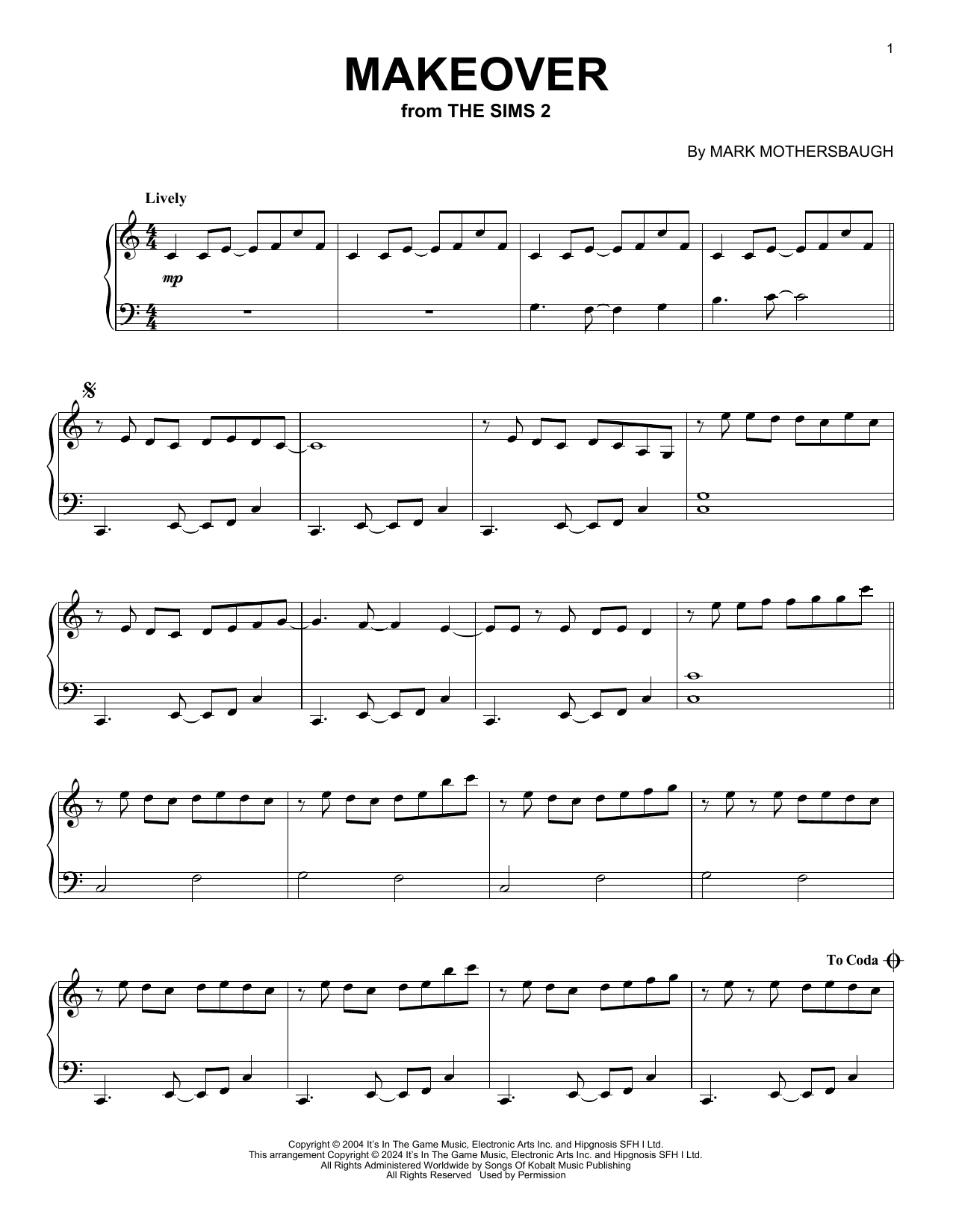 Mark Mothersbaugh Makeover (from The Sims 2) Sheet Music Notes & Chords for Piano Solo - Download or Print PDF