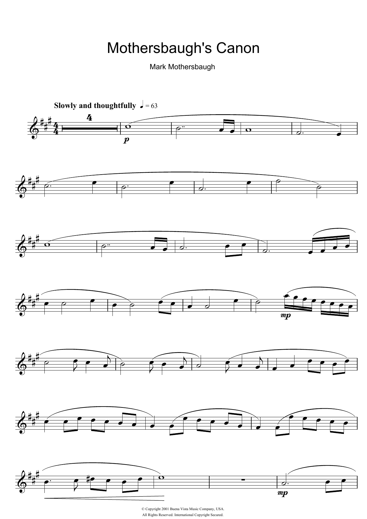 Mark Mothersbaugh Mothersbaugh's Canon (from The Royal Tenenbaums) Sheet Music Notes & Chords for Alto Saxophone - Download or Print PDF