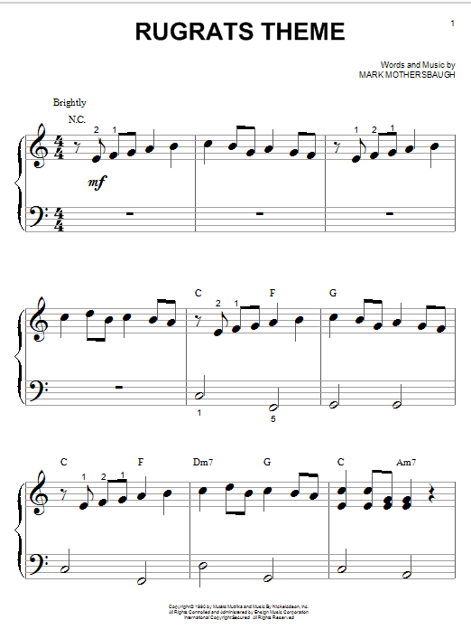 Mark Mothersbaugh Rugrats Theme Sheet Music Notes & Chords for 5-Finger Piano - Download or Print PDF