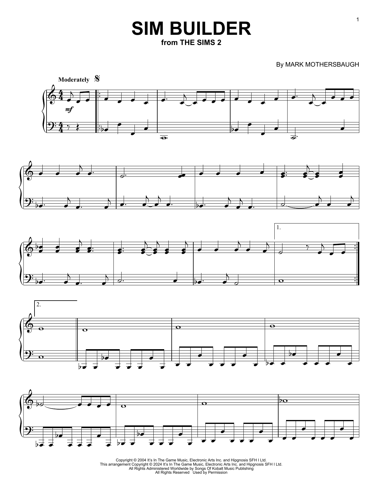 Mark Mothersbaugh Sim Builder (from The Sims 2) Sheet Music Notes & Chords for Piano Solo - Download or Print PDF