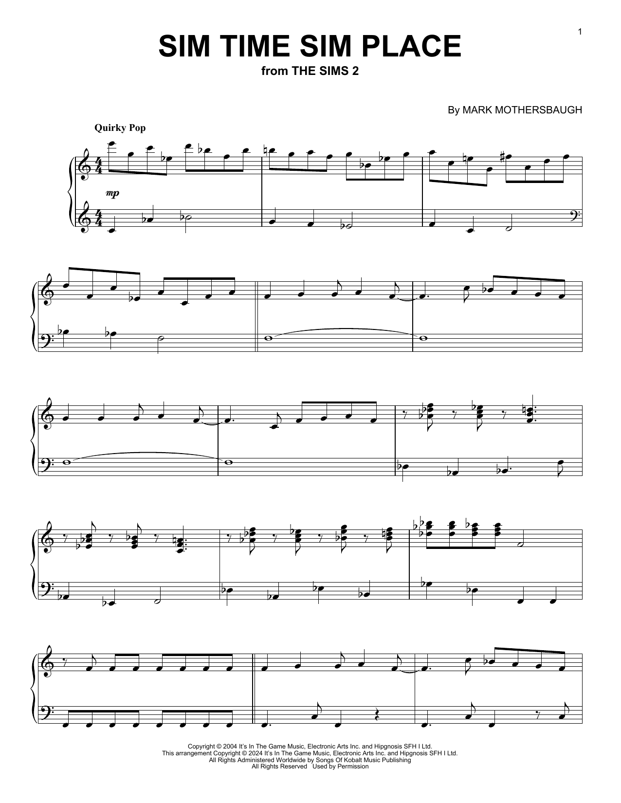 Mark Mothersbaugh Sim Time Sim Place (from The Sims 2) Sheet Music Notes & Chords for Piano Solo - Download or Print PDF