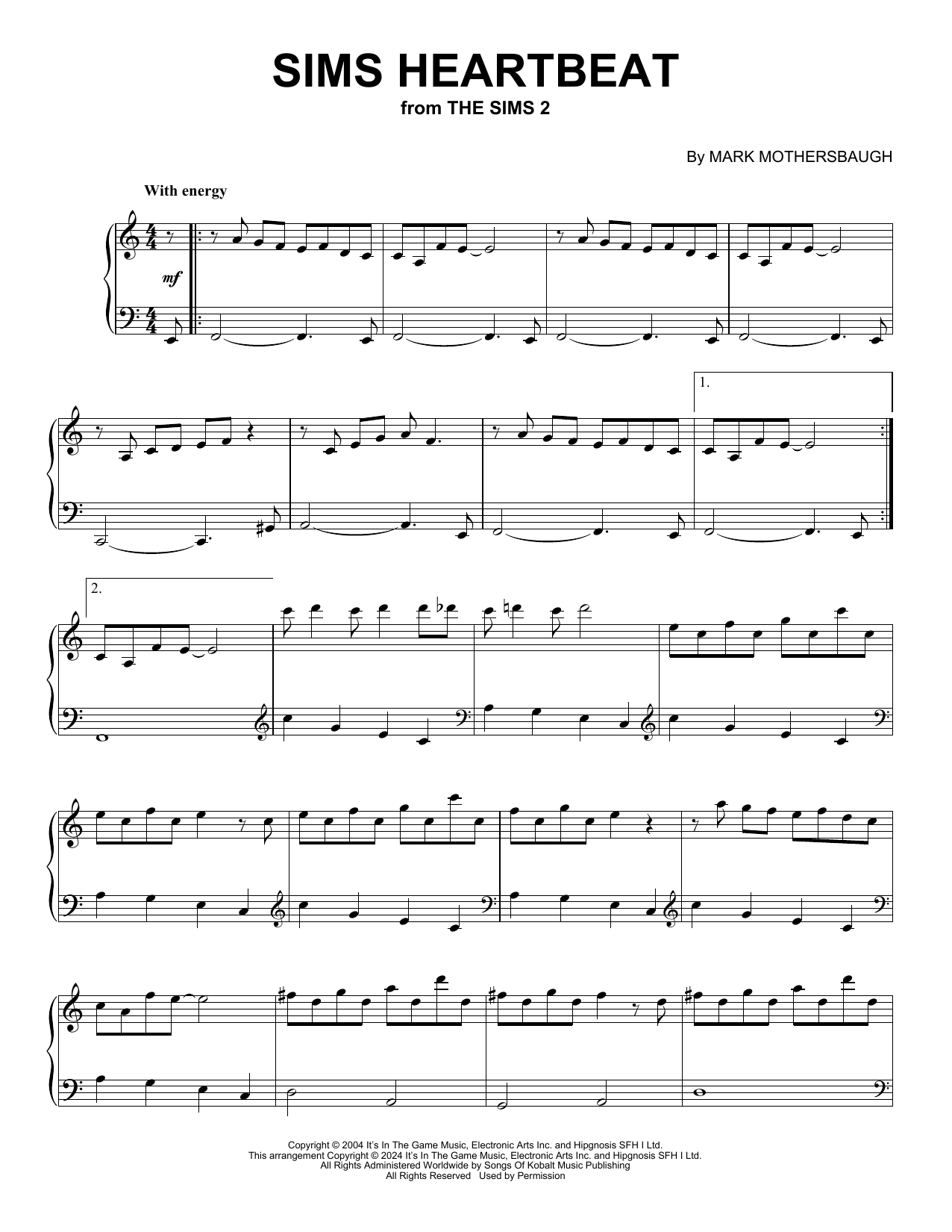 Mark Mothersbaugh Sims Heartbeat (from The Sims 2) Sheet Music Notes & Chords for Piano Solo - Download or Print PDF