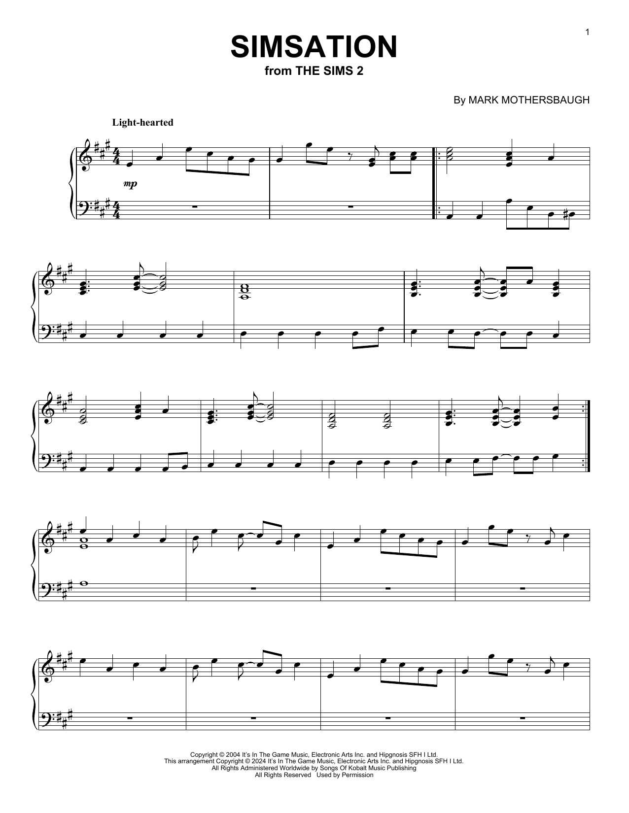 Mark Mothersbaugh Simsation (from The Sims 2) Sheet Music Notes & Chords for Piano Solo - Download or Print PDF