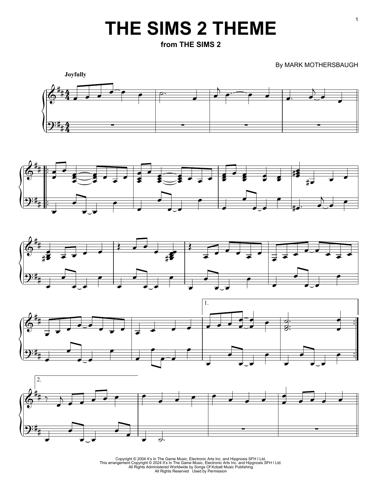 Mark Mothersbaugh The Sims 2 Theme (from The Sims 2) Sheet Music Notes & Chords for Piano Solo - Download or Print PDF