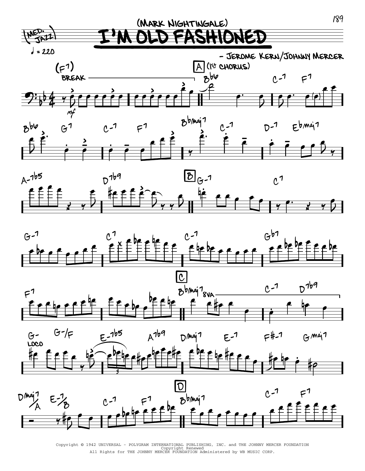 Mark Nightingale I'm Old Fashioned Sheet Music Notes & Chords for Real Book – Melody & Chords - Download or Print PDF