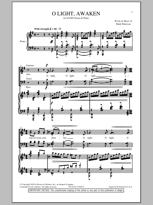 Mark Patterson O Light, Awaken Sheet Music Notes & Chords for SATB Choir - Download or Print PDF