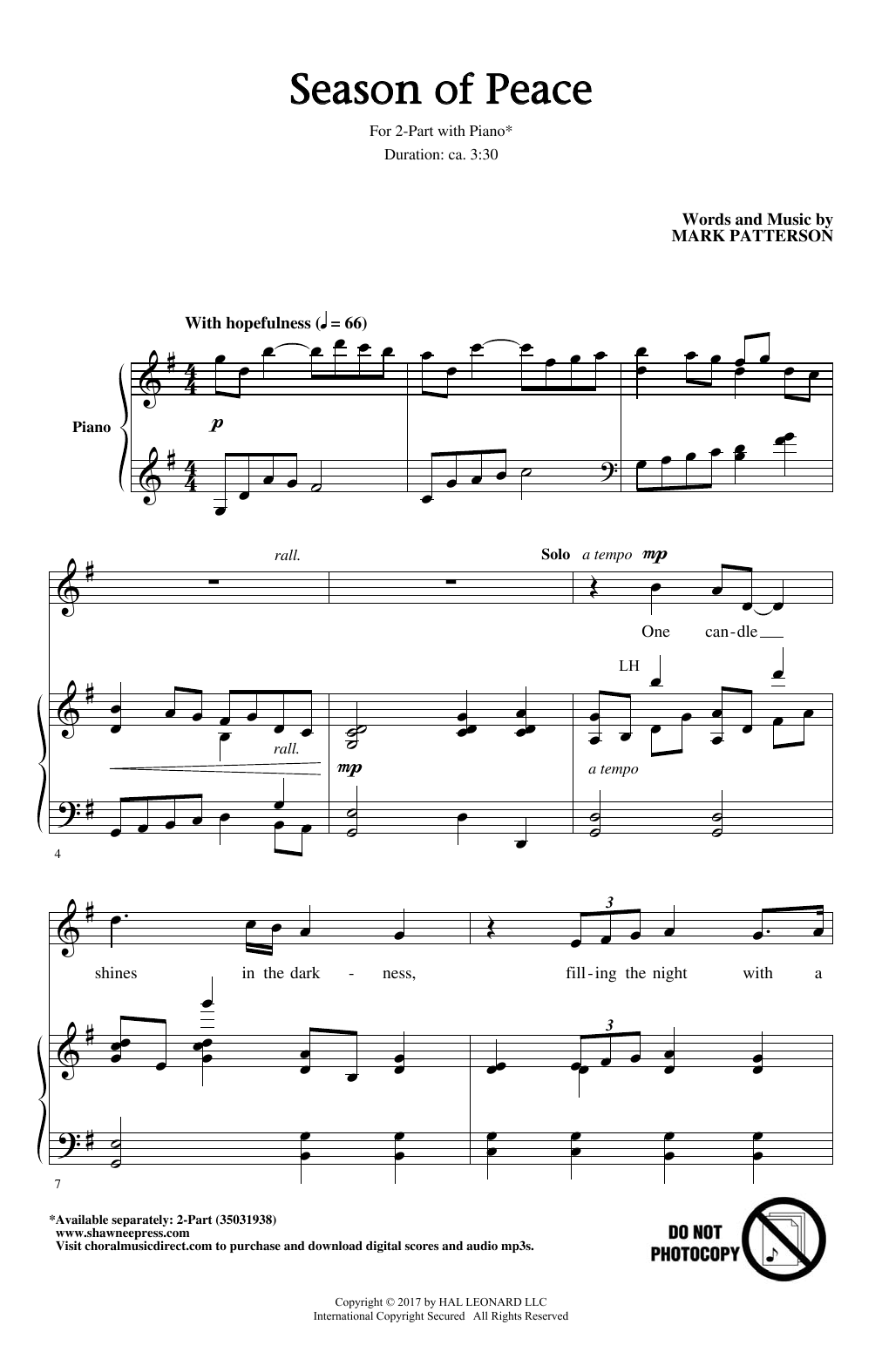Mark Patterson Season Of Peace Sheet Music Notes & Chords for 2-Part Choir - Download or Print PDF
