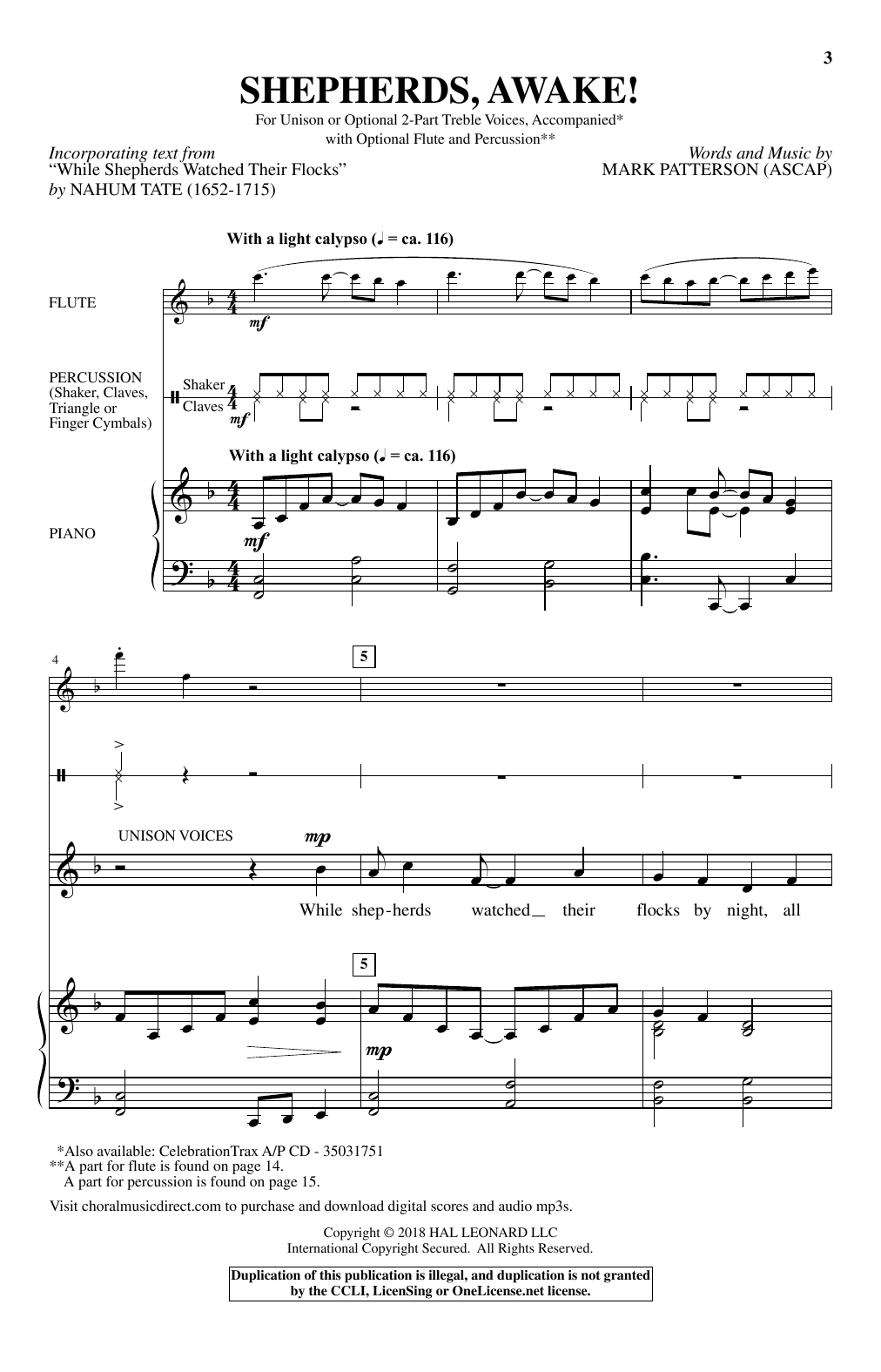 Mark Patterson Shepherds. Awake! Sheet Music Notes & Chords for Unison Choral - Download or Print PDF