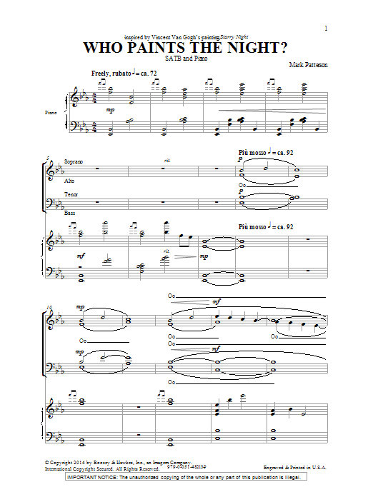Mark Patterson Who Paints The Night? Sheet Music Notes & Chords for SATB - Download or Print PDF