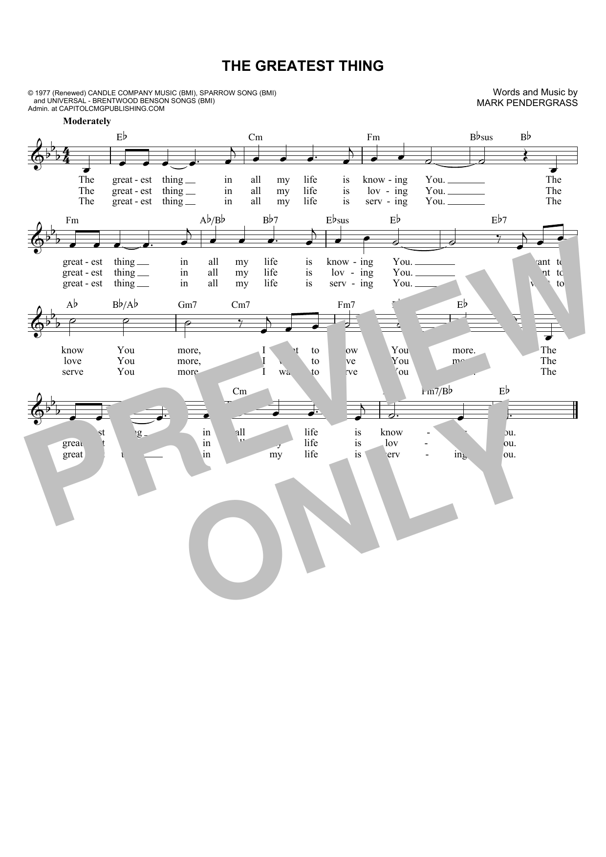 Mark Pendergrass The Greatest Thing Sheet Music Notes & Chords for Melody Line, Lyrics & Chords - Download or Print PDF