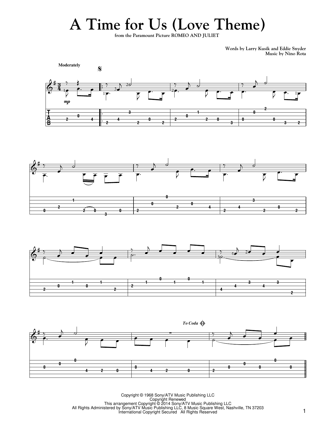 Mark Phillips A Time For Us (Love Theme) Sheet Music Notes & Chords for Guitar Tab - Download or Print PDF