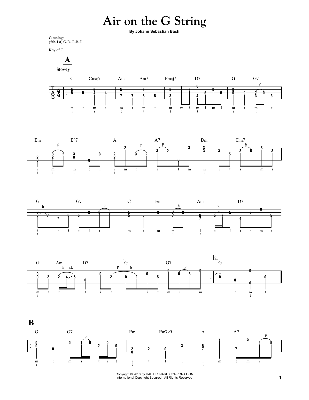 Mark Phillips Air (Air On The G String) Sheet Music Notes & Chords for Banjo - Download or Print PDF
