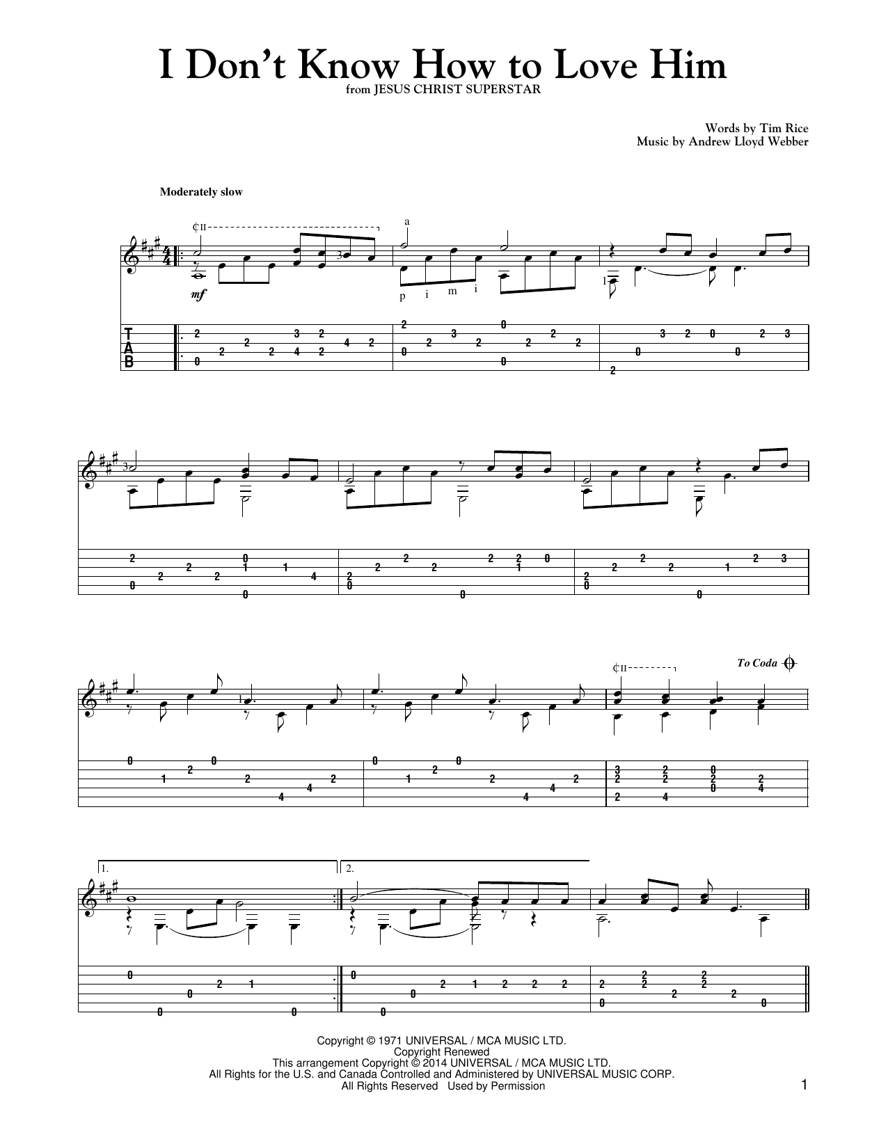Mark Phillips I Don't Know How To Love Him Sheet Music Notes & Chords for Guitar Tab - Download or Print PDF